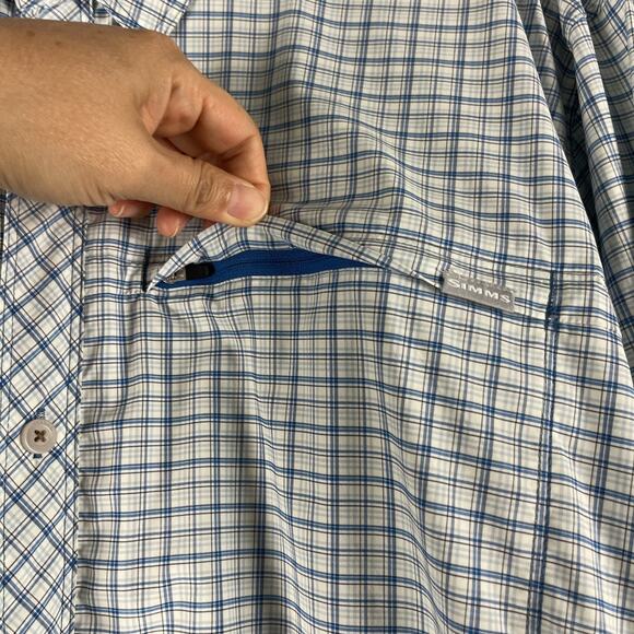 Simms Fishing Shirt Mens XXL 2XL Plaid Button Up Pockets Nylon Outdoor Logo - Picture 7 of 16
